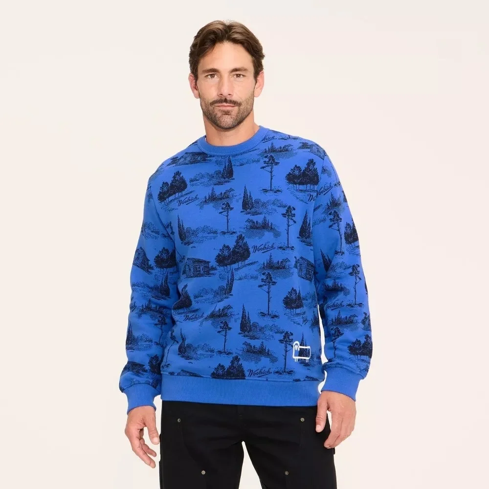 Woolrich x Target Men's M / Medium Toile Print Pullover Sweatshirt Blue Crewneck